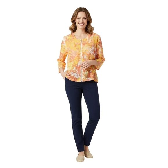 Rudy Rd. Tops - Ruby Rd. FAVORITE Orange Yellow Zip Front Crinkle Burnout Top Women's Size 6P